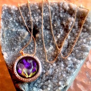 Rose gold chevron amethyst locket necklace.